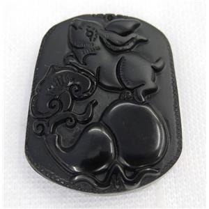 black Obsidian pendant, Chinese Zodiac Rabbit, approx 40-50mm