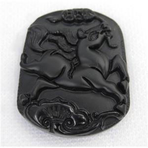 black Obsidian pendant, Chinese Zodiac Horse, approx 40-50mm