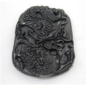 black Obsidian pendant, Chinese Zodiac Dragon, approx 40-50mm