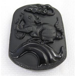 black Obsidian pendant, Chinese Zodiac Rat, approx 40-50mm