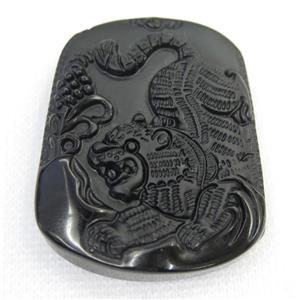 black Obsidian pendant, Chinese Zodiac Tiger, approx 40-50mm