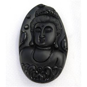 black Obsidian buddha pendant, approx 37-63mm