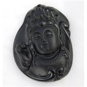 black Obsidian buddha pendant, approx 39-53mm