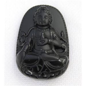 black Obsidian buddha pendant, approx 34-52mm