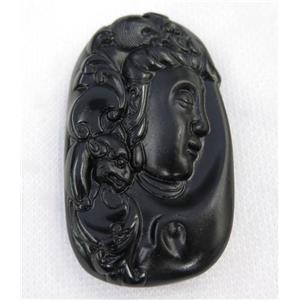 black Obsidian buddha pendant, approx 38-65mm
