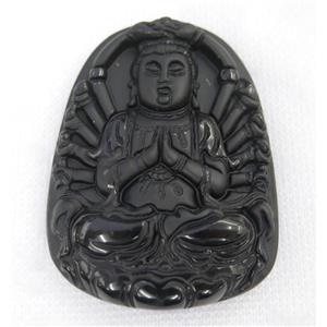 black Obsidian buddha pendant, approx 46-62mm