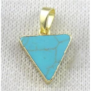 blue turquoise triangle pendant, gold plated, approx 16x16x16mm