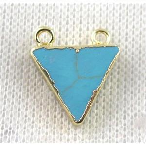 blue turquoise triangle pendant with 2loops, gold plated, approx 16x16x16mm