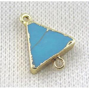 blue turquoise triangle connector, gold plated, approx 16x16x16mm