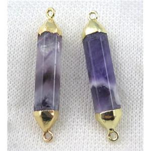 Amethyst bullet connector, purple, gold plated, approx 8x40mm