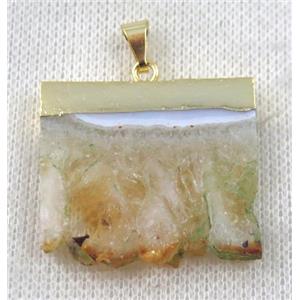 citrine druzy slice pendant, yellow, freeform, gold plated, approx 20-40mm