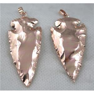 hammered Rock Agate arrowhead pendant, rose golden, approx 20-60mm