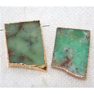 green Australian Chrysoprase pendant, rectangle, gold plated, approx 18-25mm