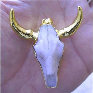 white Resin BullHead pendant, gold plated, approx 50-55mm