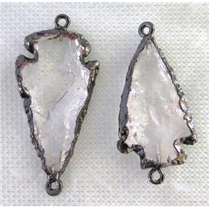 hammered Clear Quartz arrowhead connector, black plated, approx 15-30mm