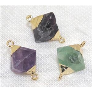 Fluorite rhombic connector, gold plated, mix color, approx 15-20mm
