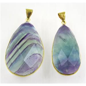 Fluorite pendant, faceted teardrop, gold plated, approx 15-35mm