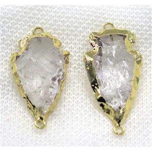 hammered Clear Quartz arrowhead connector, gold plated, approx 15-25mm