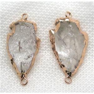 hammered Clear Quartz arrowhead connector, rose gold plated, approx 15-25mm