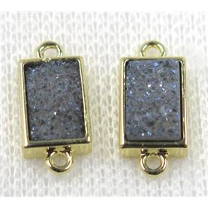 gray-blue Druzy Quartz connector, rectangle, gold plated, approx 6-12mm