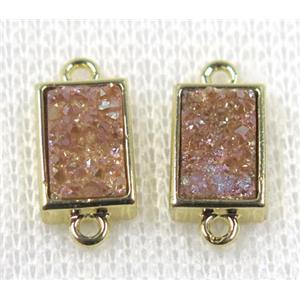 gold champagne Quartz Druzy connector, rectangle, gold plated, approx 6-12mm