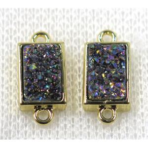 rainbow Quartz Druzy connector, rectangle, gold plated, approx 6-12mm