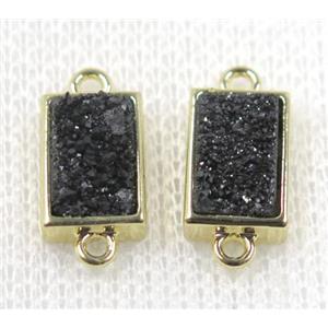 black Quartz Druzy connector, rectangle, gold plated, approx 6-12mm