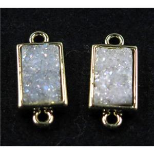 white AB-color Quartz Druzy connector, rectangle, gold plated, approx 6-12mm