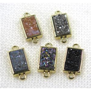 Quartz Druzy connector, mix color, rectangle, gold plated, approx 6-12mm