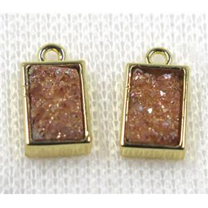 gold champagne Druzy Quartz pendant, rectangle, gold plated, approx 6-12mm