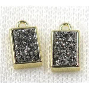 silver Druzy Quartz pendant, rectangle, gold plated, approx 6-12mm