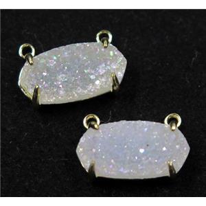 white AB-color Quartz Druzy pendant with 2loops, oval, approx 6-13mm