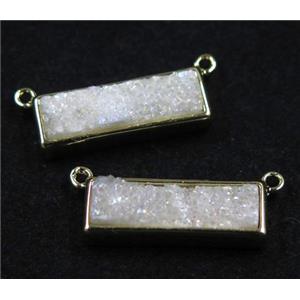 white AB-color Quartz Druzy pendant with 2loops, rectangle, approx 6-20mm