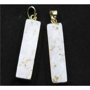white turquoise pendant, rectangle, gold plated, approx 8-40mm