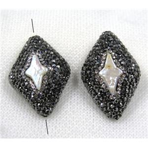white pearl bead paved black rhinestone, rhombic, approx 25-35mm