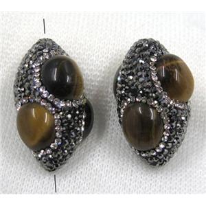 yellow tiger eye stone beads pave black rhinestone, rice, approx 23-35mm