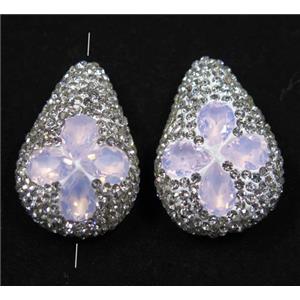 pink crystal glass beads pave rhinestone, teardrop, approx 20-30mm