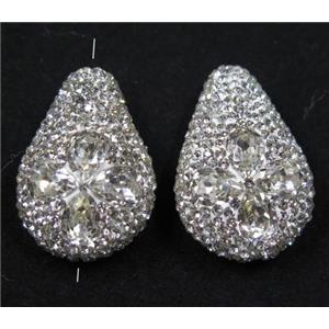 crystal glass beads pave rhinestone, teardrop, approx 20-30mm