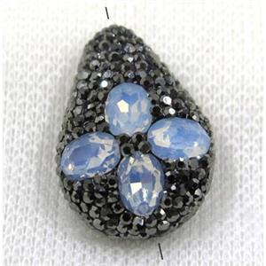 white opalite crystal glass beads pave rhinestone, teardrop, approx 20-30mm