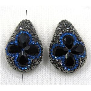 black crystal glass beads pave rhinestone, teardrop, approx 20-30mm