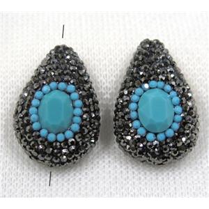 blue crystal glass beads pave rhinestone, teardrop, approx 20-30mm