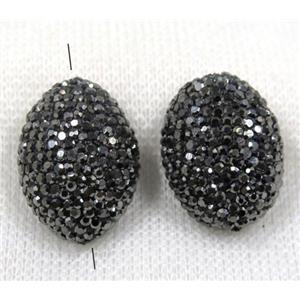 resin beads pave black rhinestone, oval, approx 18-25mm