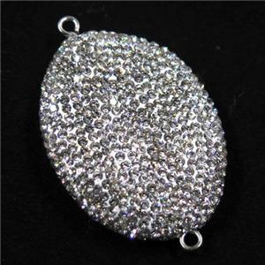resin connector pave white rhinestone, oval, approx 28-40mm