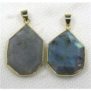 labradorite pendant, faceted teardrop, gold plated, approx 20-30mm