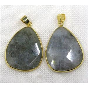 labradorite pendant, faceted teardrop, gold plated, approx 25-30mm