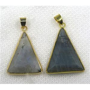 labradorite pendant, faceted triangle, gold plated, approx 20-28mm