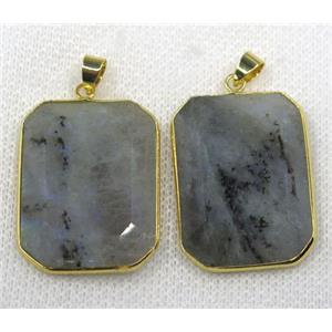 labradorite pendant, faceted rectangle, gold plated, approx 25-35mm