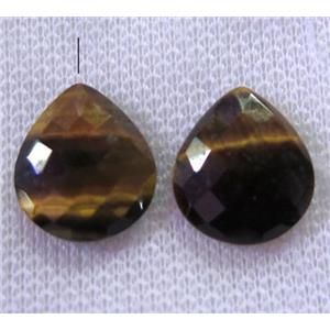 tiger eye stone bead with half-hole, yellow, faceted teardrop, approx 16x18mm