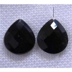 black agate onyx with half-hole, faceted teardrop, approx 16x18mm