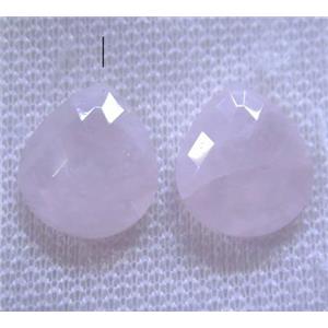 rose quartz bead with half-hole, pink, faceted teardrop, approx 16x18mm